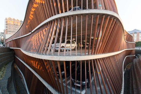 Gallery of The Most Innovative Parking Structures From Around the World - 3 Carpark Design, Car Park Design, Terminal Bus, Parking Building, Cloud Kitchen, Mall Design, Country Modern, Architecture Building Design, Parking Design