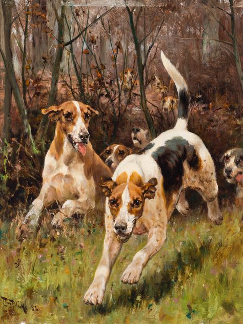 Thomas Blinks | Doyle Auction House Celeste Holm, Animal Painter, Rabbit Hunting, Hunting Packs, Hunting Art, Sport Art, Whitetail Deer, Wildlife Animals, Dog Drawing