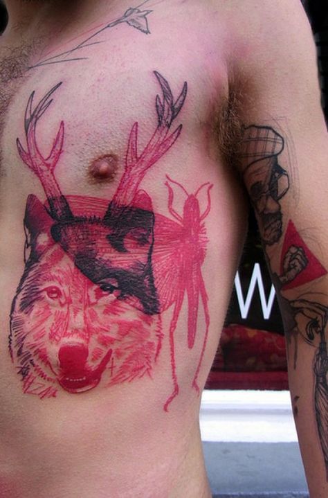 Deer Head Tattoo, See Tattoo, Head Tattoo, Trash Polka Tattoo, Tattoo Aftercare, Tinta China, Wolf Tattoo, Best Tattoo Designs, Abstract Tattoo