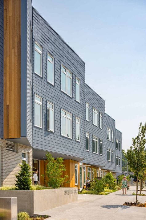 Centennial Place | Multi-Family Affordable Housing Architecture in Portland Oregon —Scott Edwards Architecture Affordable Housing Architecture, Residential Architecture Apartment, Housing Architecture, Modular Housing, Multifamily Housing, Housing Development, Ed Design, Wellness Community, Family Nature