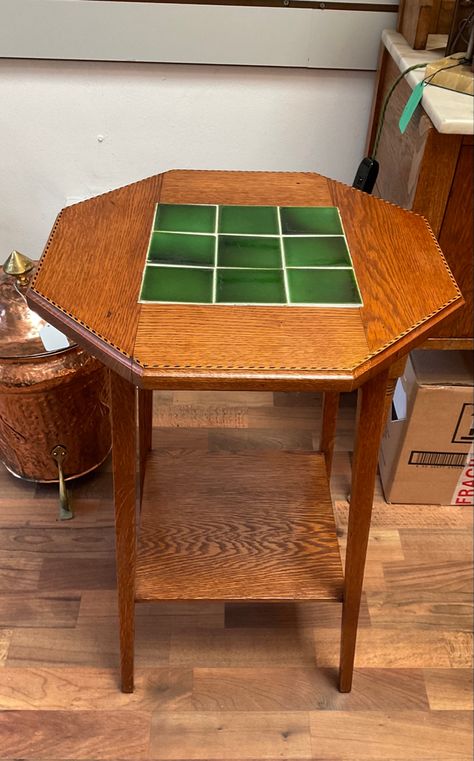 Glasgow style oak , octagonal side table with chequer board inlay to edge Table Desk, Glasgow, Outdoor Table, Side Table, Arts And Crafts, Outdoor Furniture, Outdoor Decor, Furniture, Home Decor