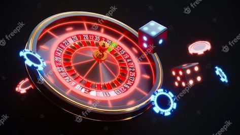 Premium Photo | Casino neon background with roulette and poker chips falling premium photo Casino, Neon