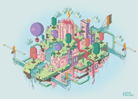 Sky Island by David Widish Isometric Island, Low Poly City, Paper Cartoon, Sky Island, Map Games, Isometric Art, Isometric Illustration, Motion Graphics Design, Pixel Art Design