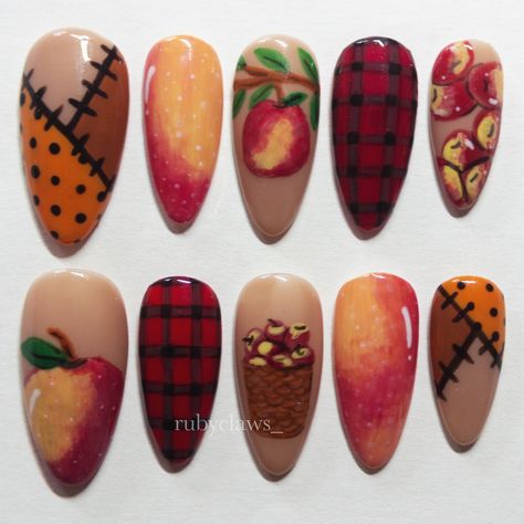 So yummy u might just start to bite ur nails!! 🍎⋆˙⟡ another custom set - “apple picking” —————————- the biggest challenge with these was getting the apple skin nails the pERFECT shade and blend between the red and yellow. Def took some time but i LOVE the result 😍 If ur looking for ur own custom set, pls DM me!! Would love to work with u and make ur vision a reality! ₊˚⊹♡ —————————- #applenails #fallnails #autumnnails #applepicking #scarecrownails #apple #nailinspo #naildesign Pie Nails, Skin Nails, Pretty Nail Art, Apple Picking, So Yummy, Some Times, Red And Yellow, Just Start, Dm Me