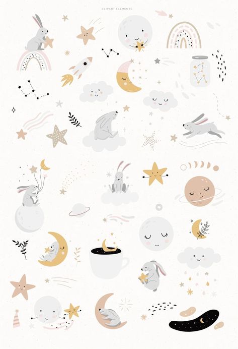 Magical Pattern Design, Baby Prints Pattern, Kids Prints Design, Baby Prints Pattern Design, Cute Moon Illustration, Baby Pattern Illustration, Kids Pattern Design, Moon Pattern Design, Stars Illustration