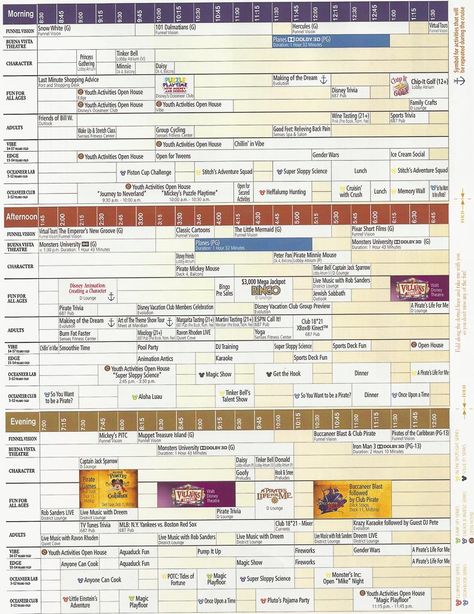 Disney cruise schedule Snow White Characters, Disney Dream Cruise, Character Symbols, World Cruise, Youth Activities, Dream Cruise, Girls Camp, Daily Schedule, Disney Dream