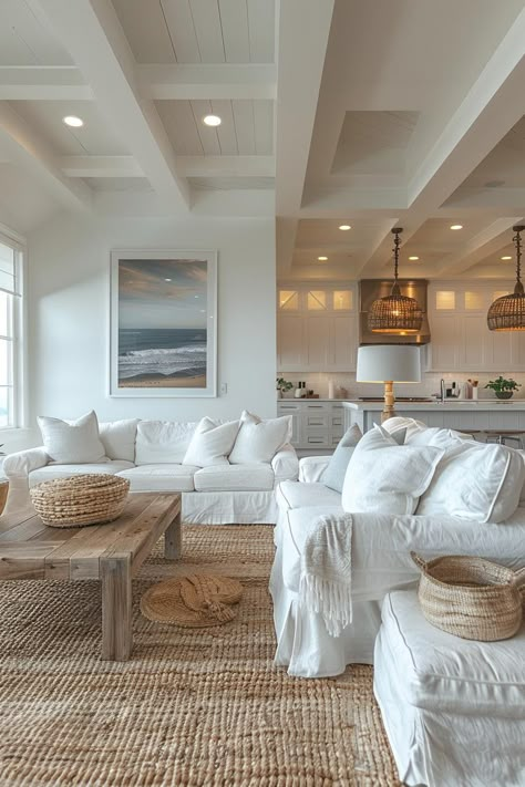 East Coast Coastal Interior Design, Coastal Home Furniture, Beach House Chic Interior Design, Living Room Designs Coastal Modern, Beach House Home Decor, Florida Beach House Interior, Coastal Interior Decor, Coastal Beach House Decor, Sophisticated Coastal Decor