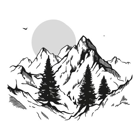 Free Vector | Monochrome hand drawn mountain outline illustration White, Black