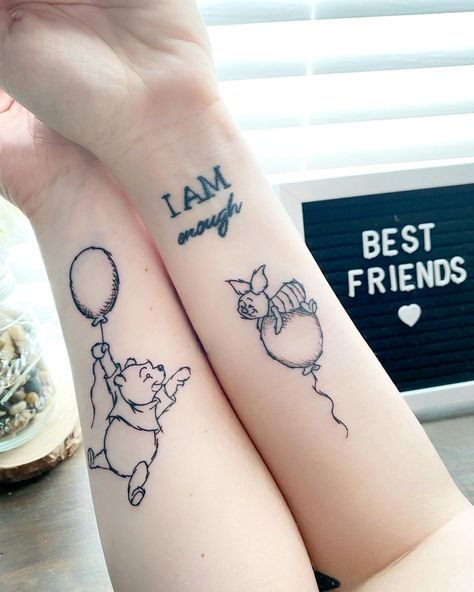 Pooh And Friends Tattoo, Winnie The Pooh And Piglet Tattoo Ideas, Winnie The Pooh Tattoo Best Friend, Disney Tattoos Small Winnie The Pooh, Mother Daughter Tattoos Winnie The Pooh, Winnie The Pooh Tattoo, Pooh Tattoo, Winnie The Pooh Tattoos, Me And My Bestie