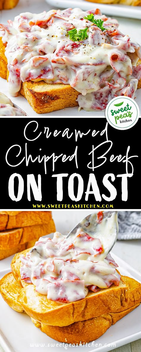 Chipped Beef On Toast With Peas, Creamed Dried Beef On Toast, Corned Beef Lunch Meat Recipes, Cream Chipped Beef On Toast, Cream Chip Beef, Creamed Beef On Toast, Chip Beef On Toast, Cream Beef Recipe, Cream Chipped Beef