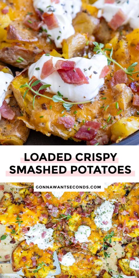 Smashed Potatoes Baked, Smashed Potatoes Recipe, Potato Appetizers, Crispy Smashed Potatoes, Potato Recipes Side Dishes, Smashed Potatoes, Potato Side Dishes, Baby Potatoes, Crispy Potatoes