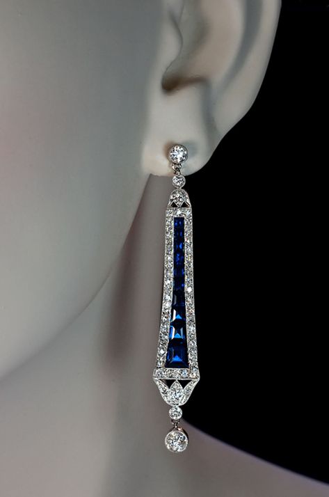 1920s Vintage Dangle Earrings, Art Deco OEC & Sapphire Diamond Earrings, Edwardian Long Drop Earring, Party Wear Retro Earring, Gift for Her - Etsy Art Deco Fine Jewelry, Long Diamond Earring, 1920 Accessories, Art Deco Jewelry 1920s, 1920s Earrings, Earring Party, Sapphire Drop Earrings, Art Deco Jewellery, Bijoux Art Deco