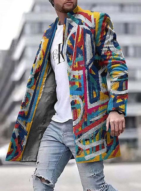 Tweed Trench Coat, Graphic Gradient, Rainbow Jacket, Ropa Upcycling, Men's Business Casual, Print Outerwear, Green Rainbow, Graduation Outfits, Mens Blazer Jacket