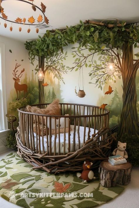 Rustic Nursery Furniture, Forest Baby Rooms, Diy Nursery Ideas, Rustic Crib, Forest Retreat, Cozy Baby Room, Custom Crib, Whimsical Nursery, Baby Room Themes