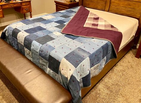 Upcycled Denim Quilt, Denim And Flannel Quilt, Denim And Fleece Quilt, Denim And Bandana Quilt, Levi Blanket Denim Quilts, Camping Quilt, Sports Quilts, Jean Quilt, Repurposed Denim