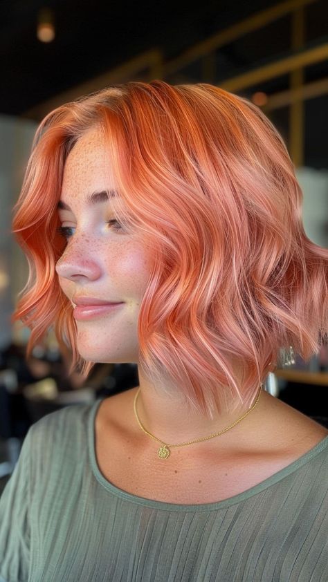 Warm Pink Hair, Pink Hair Transformation, Peach Pink Hair, Peachy Pink Hair, Pink Peach Hair, Pastel Pink Ombre, Pink Hair Ideas, Light Red Hair, Peach Hair Colors