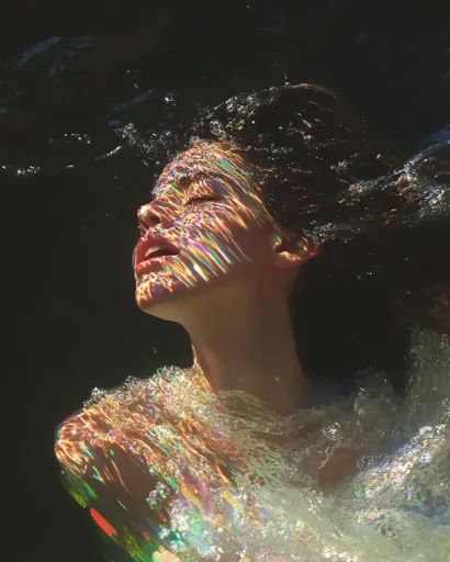 ↑↑↑ Larger size on website 🔸 A woman with long dark hair is submerged in water, her face tilted upwards. The water refracts the s Hair In Water, Emerging From Water, Submerged In Water, Water Swirl, Girl In Water, Long Dark Hair, Pre Raphaelite, In Water, Visual Arts