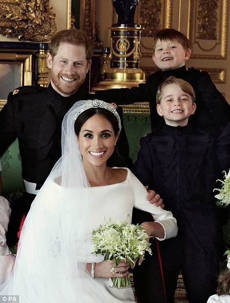 Prince George steals the show in Harry and Meghan's wedding portraits | Daily Mail Online Royal Wedding Harry, Harry And Meghan Wedding, Princ Harry, Harry Wedding, Prinz Charles, Meghan Markle Wedding, Mixed Couples, English Royal Family, Prins Harry