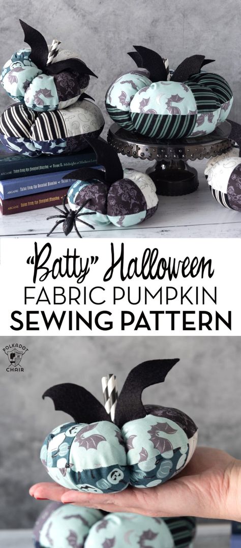 Create a fun stack of fabric pumpkins for Halloween with our free "batty" pumpkin sewing pattern. Pumpkin Sewing Pattern, Pumpkin Sewing, Halloween Sewing Patterns, Creepy Crafts, Pumpkin Patterns Free, Halloween Fabric Crafts, Pumpkins For Halloween, Halloween Sewing Projects, Halloween Quilt Patterns