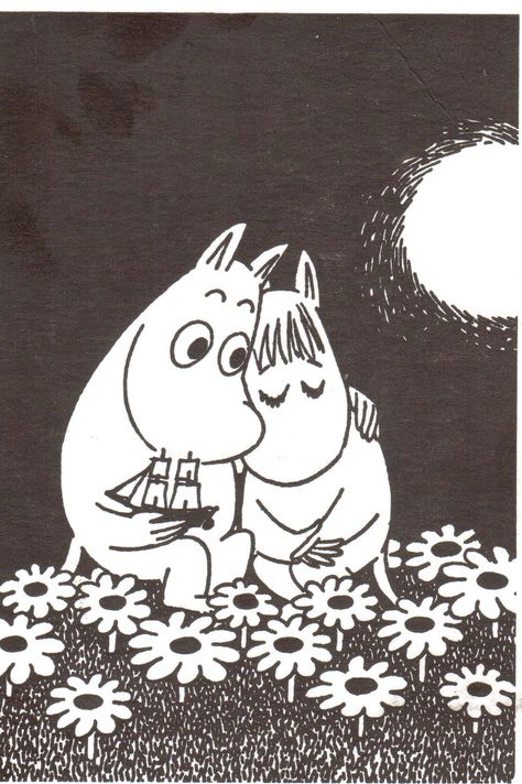 https://flic.kr/p/2kHy6Mt | Postcrossing FI-3882659 | Romantic black and white postcard with Moomin characters. Sent by a Postcrosser in Finland. Moomin Tattoo, Romantic Black And White, Moomin Characters, Tove Jansson, Folded Cards, Letterpress, Finland, Art Inspo, Coloring Pages