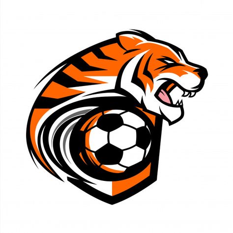 Football tiger team logo Premium Vector | Free Vector #Freepik #freevector #logo #animal #football #soccer Fantasy Football Logos, Football Logo Design, Tiger Vector, Tiger Team, Football Shirt Designs, Logo Animal, About Football, Cup Logo, Soccer Logo