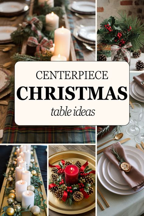 Create a stunning holiday table with these 18 Christmas centerpiece ideas. From DIY projects to elegant designs, find your inspiration here. #ChristmasCenterpieceIdeas #XmasCenterpieces #ChristmasTableDecorationsCenterpiece Candle Setting Ideas, Table Wreath Centerpiece Christmas, Christmas Centerpiece For Long Table, Xmas Vase Decorations, Center Piece For Christmas Table, Centerpieces For Christmas Table, Christmas Floral Centerpieces For Table, Christmas Bud Vases, Christmas Centerpieces For Table Diy