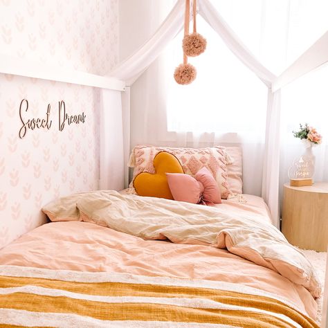 Pink And Mustard Girls Room, Pink And Yellow Comforter, Peach And Pink Bedroom, Peach And Yellow Bedroom, Pink And Yellow Girls Room, Pink And Yellow Bedding, Yellow And Pink Room, Yellow Toddler Room Girl, Yellow And Pink Bedroom