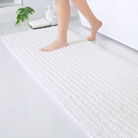 Arotive Luxury Chenille Bathroom Rug Mat, Extra Soft Thick Absorbent Shaggy Bath Rugs, Non-Slip Machine Wash Dry Plush Bath Runner Mat for Bathroom, Shower, and Tub (70"x24", White) Bathroom Shower And Tub, Luxury Bathroom Rug, Bathroom Runner, Chenille Bath Mat, Bath Runner, Bathroom Runner Rug, Bathroom Bath Mats, Rugs And Mats, Chenille Fabric