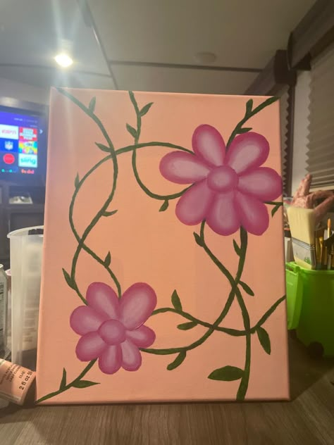 Big Easy Painting Ideas, Things To Paint Pink, Easy Pink Painting Ideas On Canvas, Flower Canvas Painting Easy, Big Canvas Painting Ideas Easy, Y2k Painting Ideas Easy, Cute Pink Paintings, Cute Paintings Easy, Flower Canvas Painting