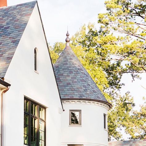 Tamra Lea•Design on Instagram: "Excellent modern translation of French Normandy style and grandeur in Buckhead. This is gorgeous! • Architecture: @harrisondesign • Interior Design: @suzannekasler • Landscape Design: @howarddesignstudio @atlantahomesmag • photography: @ericageorgedines To see more like this @frenchcountrypassion #frenchcountrypassion #suzannekasler #frenchnormandy #frenchinspired #frenchinfluence #frenchinfluencer #frenchstyle #frenchinspiration #frenchhome #turret #des French Normandy House Exterior, Gorgeous Architecture, Garden Aesthetic, French House, French Inspired, French Country, Landscape Design, House Exterior, See More