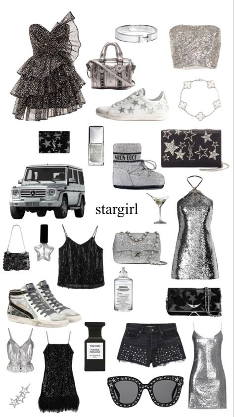 Silver Clothes Aesthetic, Stargirl Wishlist, Star Girl Clothes, Stargirl Wardrobe, Stargirl Dress, Stargirl Clothes, Star Girl Aesthetic Outfits, Stargirl Fashion, Stargirl Style