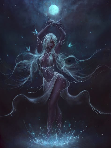 LUNESTEAE, THE GODDESS OF DANCING BLADES. SHE IS REVERED BY THE DROW AND HAS PERSONALLY THANKED DRACUL FOR THEIR SAFETY Scary Dark, Dark Fantasy Artwork, 다크 판타지, Art Dark, Dark Elf, Goddess Art, Inspiring Art, Arte Fantasy, 판타지 아트