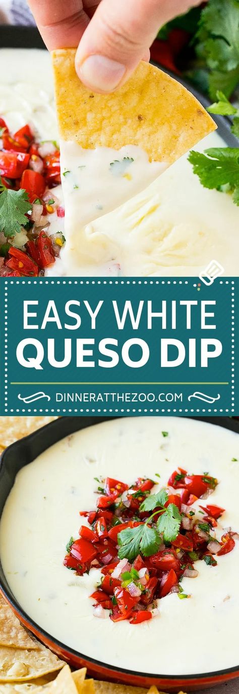 This Mexican white queso dip is a creamy and zesty cheese dip that contains just 3 ingredients and is ready in 5 minutes. Queso blanco is the perfect addition to any party menu! Best White Queso Dip, Cheese Dip Queso, Appetizers Mexican, Mexican Cheese Dip, White Queso Dip Recipe, Mexican Queso, Mexican White Cheese Dip, Mexican White Cheese, Cheese Dip Mexican