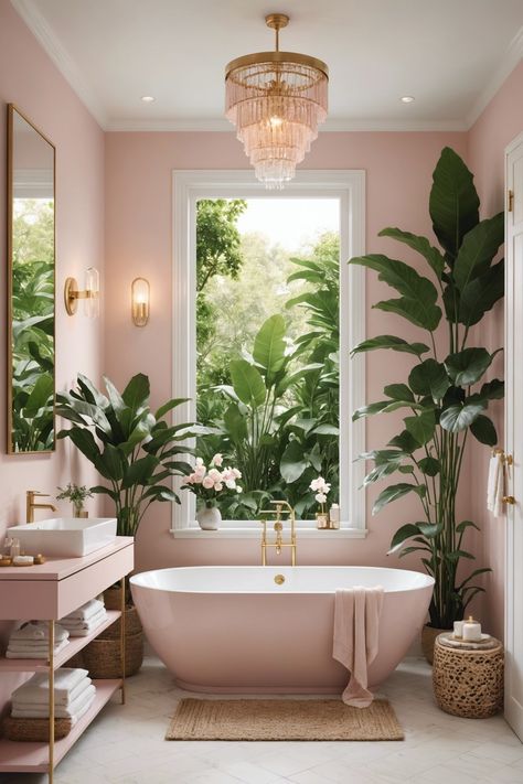 20 Adorable Pink Bathroom Decor Ideas – ToolzView Pink And Green House Interior, Pink Spa Bathroom, Spa Bathroom Ideas Decor, Bathroom Feminine, Feminine Bathroom Decor, Green And Pink Bathroom, Mauve Bathroom, Pink Bathroom Decor Ideas, Pink Bathroom Rugs