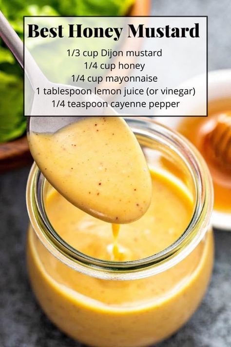 Best Salad Dressings, Honey Mustard Recipes, Mustard Recipe, Homemade Sauce Recipes, Resep Salad, Salad Dressing Recipes Homemade, Homemade Condiments, Vegan Mayo, Condiment Recipes