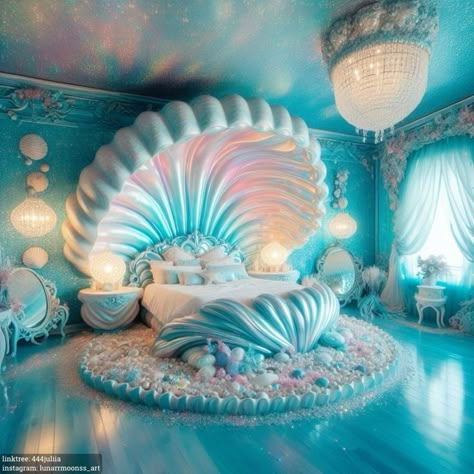 Blue Ocean Themed Bedroom, Blue Themed Room, Mermaid Rooms, Mermaid Room Ideas, Ocean Theme Bedroom, Blue Aesthetic Room, Mermaid Bed, Mermaid Themed Bedroom, Mermaid Bedroom Ideas