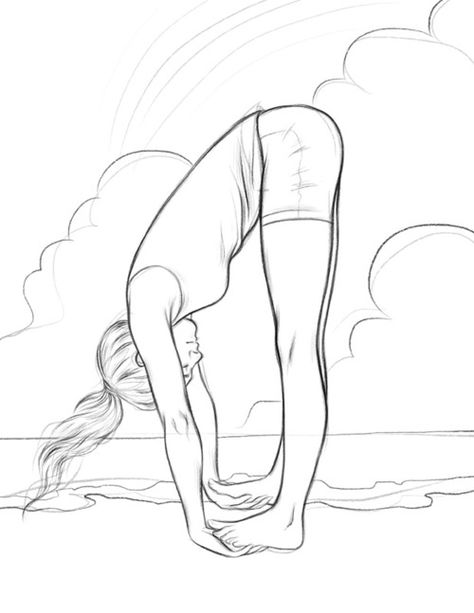 Padahastasana or foot to hand pose Yoga Poses Sketch, Meditation Pose Drawing, Inktober Ideas, Internal Monologue, Meditation Poses, Yoga And Meditation, Story Board, Yoga Art, Body Drawing