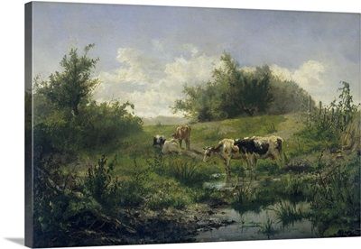 Cows Oil Painting Wall Art & Canvas Prints | Cows Oil Painting Panoramic Photos, Posters, Photography, Wall Art, Framed Prints & More | Great Big Canvas Old English Countryside, Farm Scene Painting, Frame On Wall, Farm Renovation, Cowboy Poetry, George Inness, Autumn Living Room, Cottage Prints, Baby Nursery Room