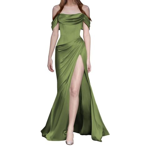 Prom Dresses For Olive Skin Tone, Maid Of Honor Dress Long, Olive Green Prom Dress, Off Shoulder Formal Dress, Formal Dress For Women, Satin Formal Gown, Hoco 2024, Best Formal Dresses, Mermaid Fit