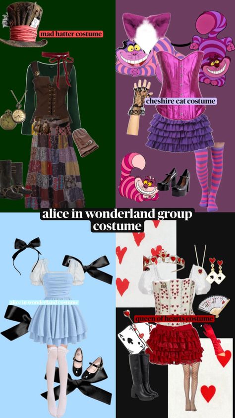 pins used made by me uploaded in halloween costume ideas on my page Wonderland Group Costume, Alice In Wonderland Group Costume, Cheshire Cat Costume, Mad Hatter Costume, Alice Costume, Queen Of Hearts Costume, Alice In Wonderland Costume, Wonderland Costumes, Group Costumes