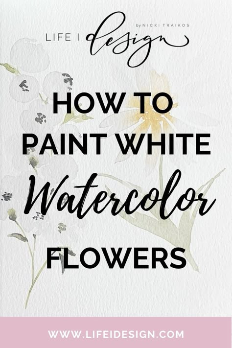 Painting White Flowers In Watercolor, How To Paint White Flowers In Watercolor, Watercolour White Flowers, Watercolor White Flowers, Watercolor Step By Step Tutorials, Watercolor Wedding Cards, Watercolor Flower Tutorial, Flower Painting Easy, Flowers With Watercolor