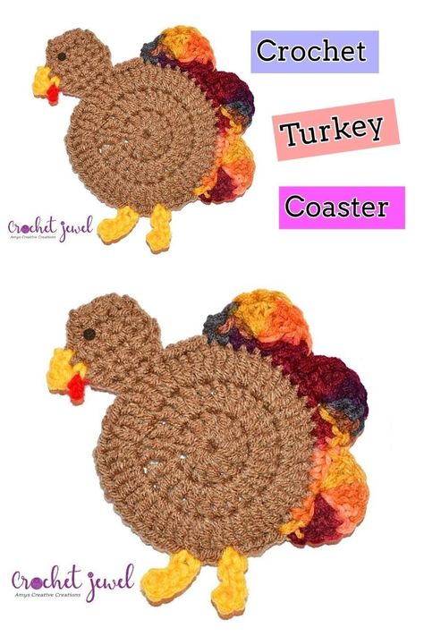 How to Crochet a Turkey Coaster for Thanksgiving Tutorial #crochet #crochetturkey #crochetthanksgiving Turkey For Beginners, Thanksgiving Coasters, Crochet Thanksgiving, Crochet Turkey, Coaster Tutorial, Thanksgiving Favors, Easy Crochet Patterns Free, Turkey Feathers, Crochet Kitchen