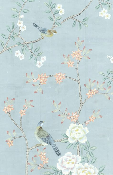 Wallpaper Flower Drawing, Wallpaper Chinoiserie, Wallpaper Flower, Wall Painting Decor, Painting Decor, Chinoiserie Wallpaper, Wallpaper Art, E Card, Wallpaper Wall