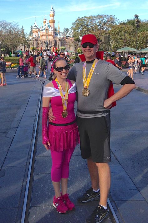 Our Princess Aurora and Prince Philip running costumes from Sleeping Beauty!!! Run Disney Run Disney Couples Costumes, Aurora And Prince Philip, Cinderella Running, Rundisney Costumes, Disney Running Outfits, Race Costume, Princess Running Costume, Disneyland Half Marathon, Dopey Challenge