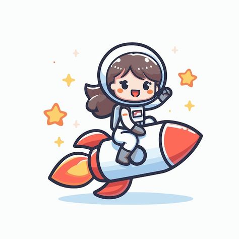 Cute astronaut riding rocket cartoon vec... | Premium Vector #Freepik #vector #cartoon-style #space-rocket #cute-character #flat-cartoon Cute Rocket Drawing, Rocket Drawing, Spaceship Drawing, Rocket Cartoon, Rocket Art, Illustration Science, Cartoon Space, Astronaut Illustration, Astronaut Cartoon