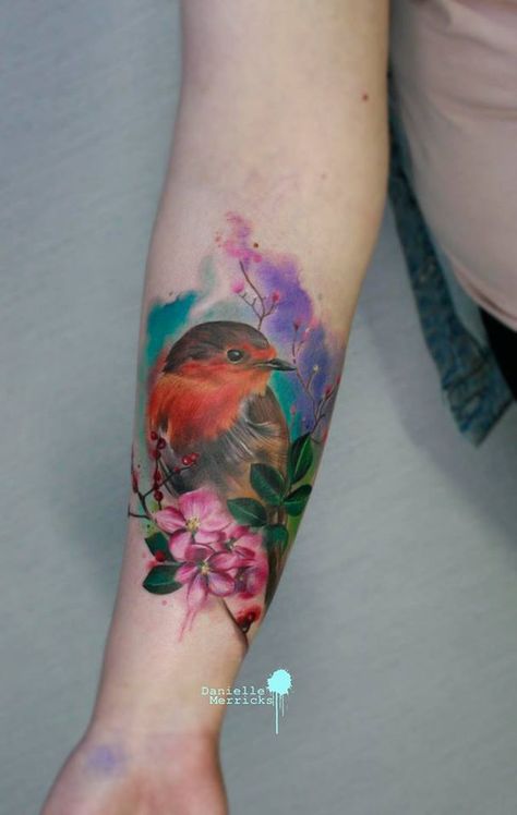 Watercolor Robin Tattoo, Robin Flower Tattoo, Robin Watercolour Tattoo, Robin Tattoos, Robin Bird Tattoos, Robin Tattoo, Cardinal Tattoo, Bluebird Tattoo, Wildlife Tattoo