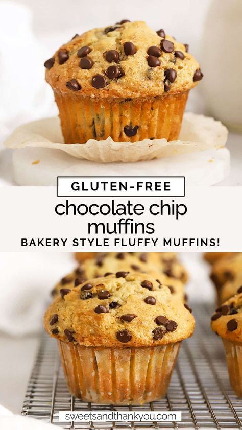 Gluten Free Chocolate Chip Muffins, Bakery Muffins, Gluten Free Brunch, Chocolate Chip Muffin, Muffins Easy, Chocolate Chip Muffin Recipe, Gluten Free Chocolate Chip, Gluten Free Bakery, Gluten Free Banana