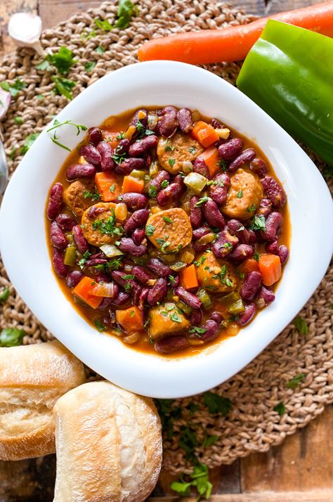 Possibly The BEST Stew I´ve Ever Made | Red Bean & Sausage Stew Recipe Best Stew, Bean Sausage, Bean And Sausage Soup, Red Bean Soup, Sausage Stew, Beans And Sausage, Veggie Sausage, Sausage Potatoes, Gluten Free Recipe