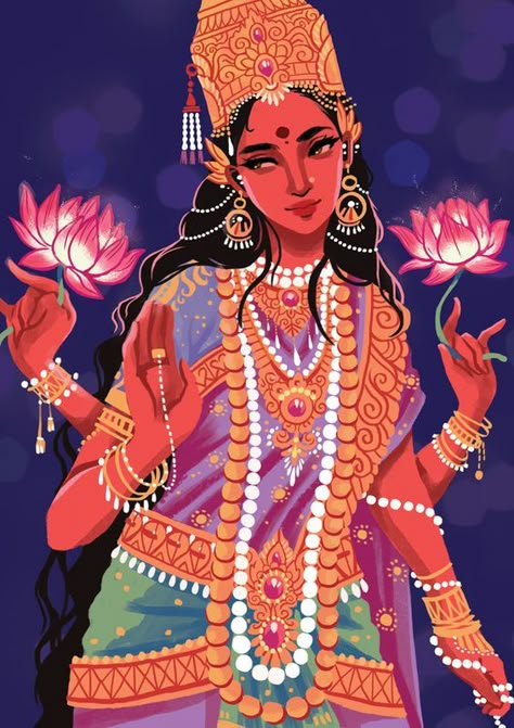 Diwali Thoughts, Hindi Goddess, Indian Illustrations, Indian Drawing, Amazing Illustrations, Arte Yoga, God Idols, Indian Illustration, Spiritual Images