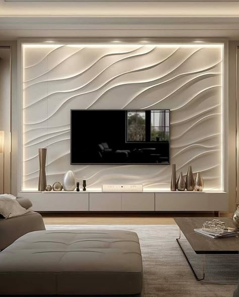 White Background Living Room, Stair Wall Design Ideas, Tv Wall Luxury, Media Wall Ideas, Tv Kastenwanden, Luxury Tv Wall, Modern Tv Room, Tv Unit Interior, Modern Tv Wall Units